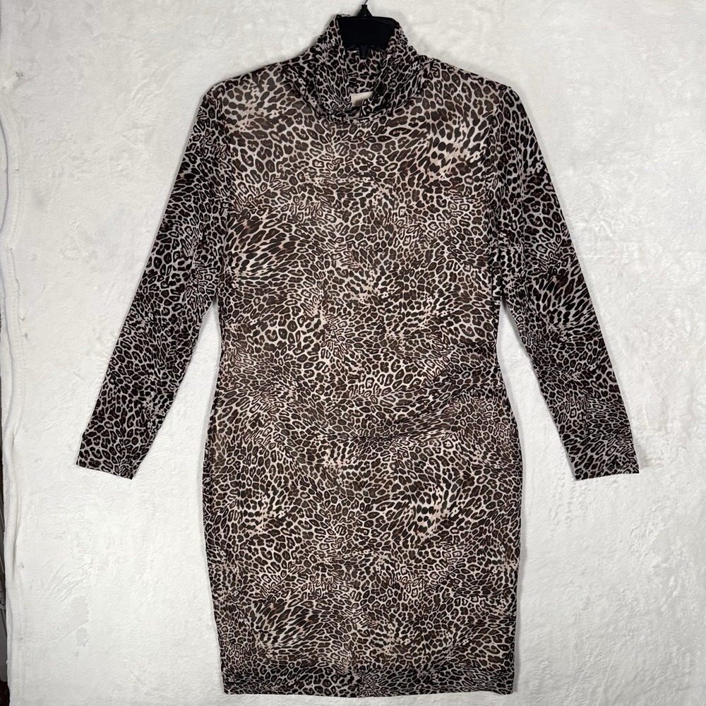 The Limited Long Sleeve‎ Turtleneck Dress Size XL Mesh Knit Leopard Print Sexy